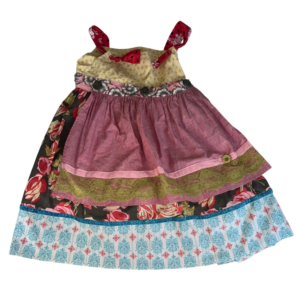 Matilda Jane Serendipity Girls Size 6 Mixed Floral Knot Dress Tiered Lace Pink
